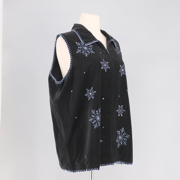 NWT THE QUACKER FACTORY Black Embellished Snowflake Velvet Vest Size 1X - Picture 2 of 7